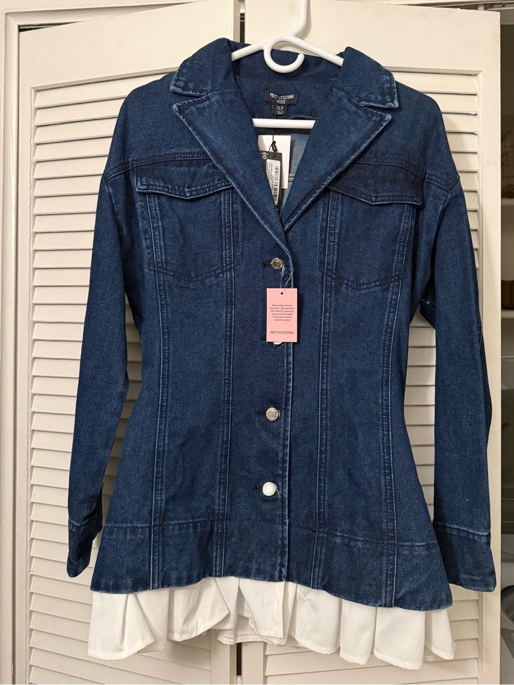Women’s size 6 Dark Blue Denim Jacket with White Shirt Hem